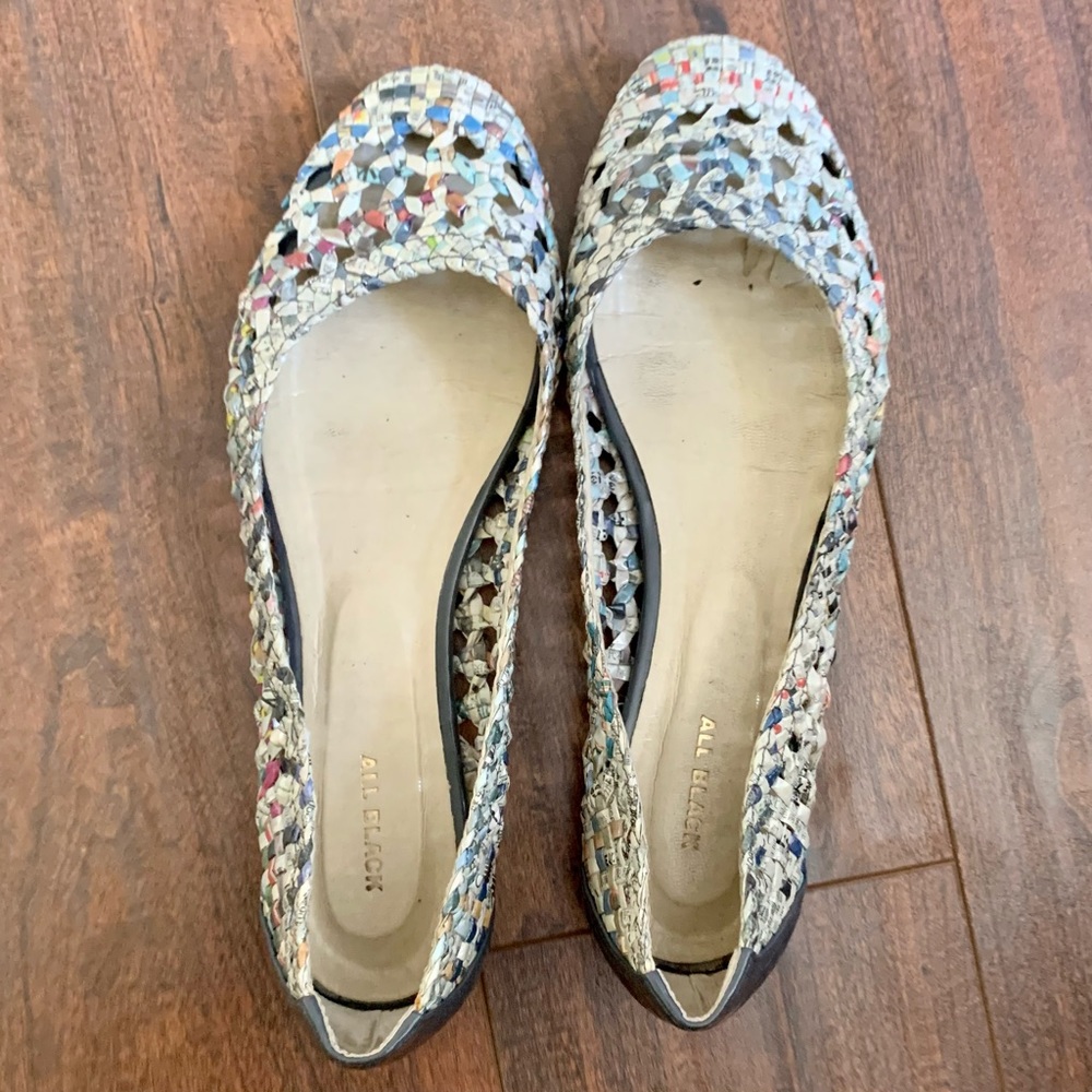 All Black Basket Weave Ballet Flats SZ-8